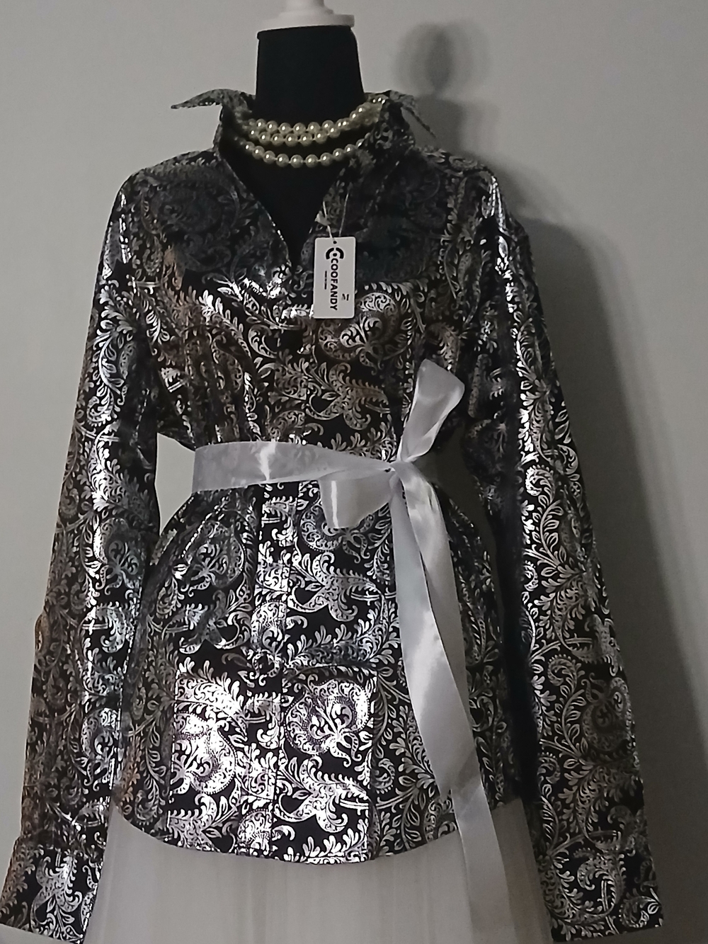 Metallic Black & Silver Mens Shirt Dressed Up For A Woman Medium